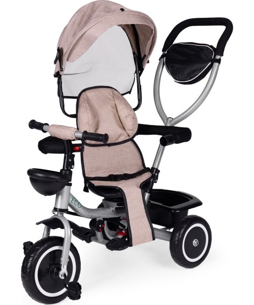 Tricycle stroller 2-in-1 swivel seat folding canopy - beige ECOTOYS