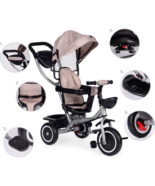 Tricycle stroller 2-in-1 swivel seat folding canopy - beige ECOTOYS