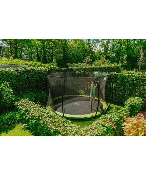 EXIT Silhouette ground trampoline ø427cm with safety net - green Outdoor Round Coil spring Sunken trampoline