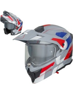 3-in-1 Flip-Up Motorcycle Helmet W-TEC Neovu Graphic - šedo-červeno-modrá