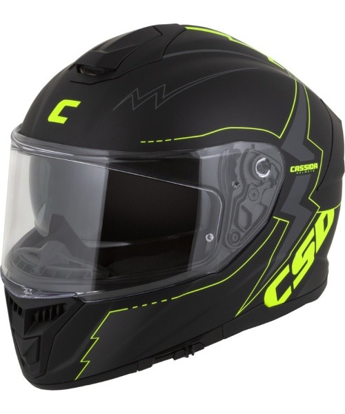 Mootorrattakiiver Cassida Integral GT 2.1 Flash mattmust / fluorestseeruv kollane / tumehall