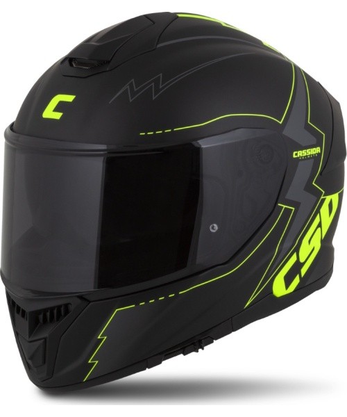 Mootorrattakiiver Cassida Integral GT 2.1 Flash mattmust / fluorestseeruv kollane / tumehall