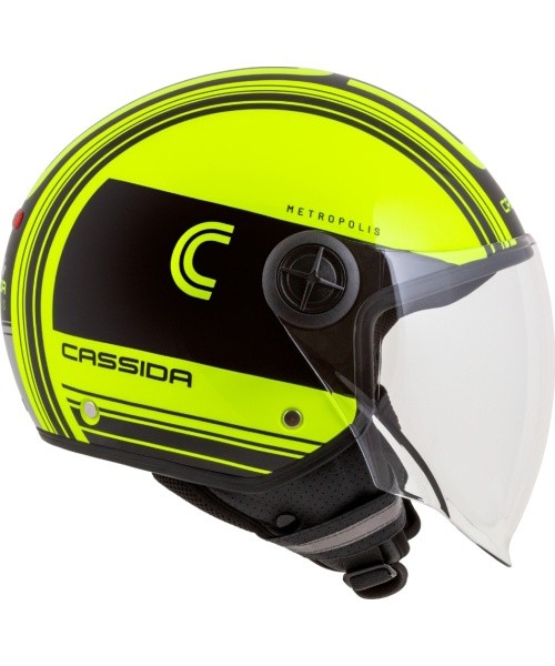Mootorrattakiiver Cassida Handy Metropolis Safety fluorestseeruv kollane/must/helkiv hall