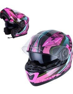 Avatav mootorratturi kiiver W-TEC Pezzon Magenta - Roosa-must