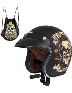 Mootorratturi kiiver W-TEC Kustom Black Heart - Skull Horn, matt must