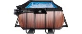 EXIT Wood pool 400x200x122cm with sand filter pump and dome and heat pump - brown