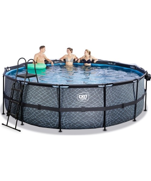 EXIT Stone pool ø450x122cm with dome and sand filter pump - grey