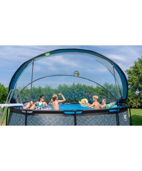 EXIT Stone pool ø450x122cm with dome and sand filter pump - grey