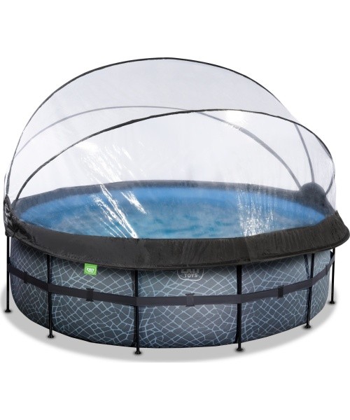 EXIT Stone pool ø427x122cm with sand filter pump and dome and heat pump - grey