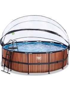 EXIT Wood pool ø450x122cm with dome and sand filter and heat pump - brown