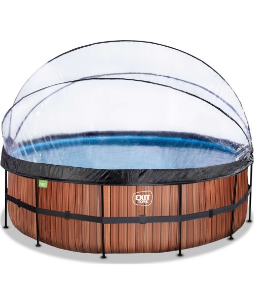 EXIT Wood pool ø450x122cm with dome and sand filter and heat pump - brown