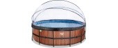 EXIT Wood pool ø450x122cm with dome and sand filter and heat pump - brown