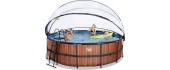 EXIT Wood pool ø450x122cm with dome and sand filter and heat pump - brown