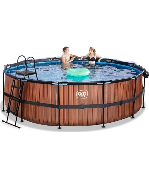 EXIT Wood pool ø450x122cm with dome and sand filter and heat pump - brown