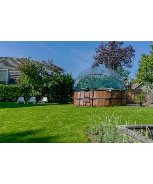 EXIT Wood pool ø450x122cm with dome and sand filter and heat pump - brown