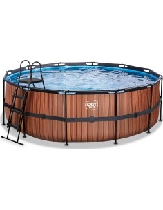 EXIT Wood pool ø427x122cm with filter pump - brown