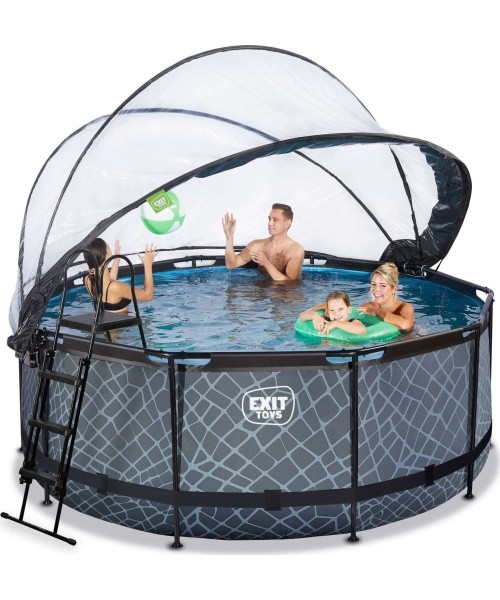 EXIT Stone pool ø360x122cm with dome and sand filter pump - grey