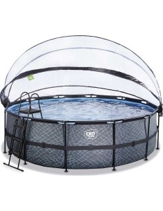 EXIT Stone pool ø450x122cm with dome and sand filter and heat pump - grey