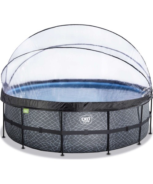 EXIT Stone pool ø450x122cm with dome and sand filter and heat pump - grey