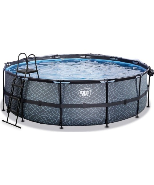 EXIT Stone pool ø450x122cm with dome and sand filter and heat pump - grey