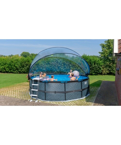 EXIT Stone pool ø450x122cm with dome and sand filter and heat pump - grey