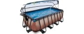 EXIT Wood pool 400x200x122cm with sand filter pump and dome - brown