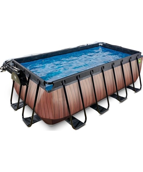 EXIT Wood pool 400x200x122cm with sand filter pump and dome - brown