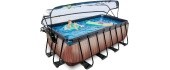 EXIT Wood pool 400x200x122cm with sand filter pump and dome - brown