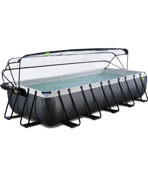 EXIT Black Leather pool 540x250x100cm with sand filter pump and dome and heat pump - black