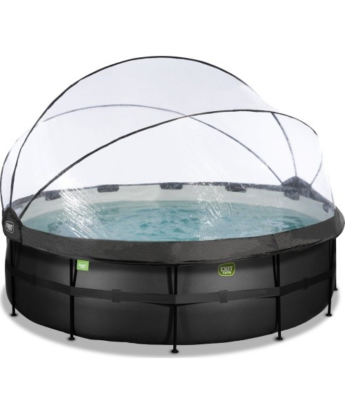 EXIT Black Leather pool ø450x122cm with sand filter pump and dome and heat pump - black