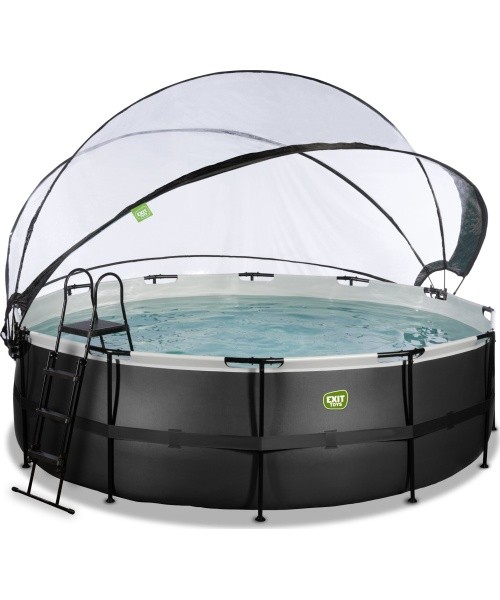 EXIT Black Leather pool ø450x122cm with sand filter pump and dome and heat pump - black