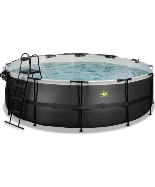 EXIT Black Leather pool ø450x122cm with sand filter pump and dome and heat pump - black