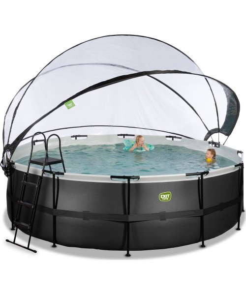 EXIT Black Leather pool ø450x122cm with sand filter pump and dome and heat pump - black
