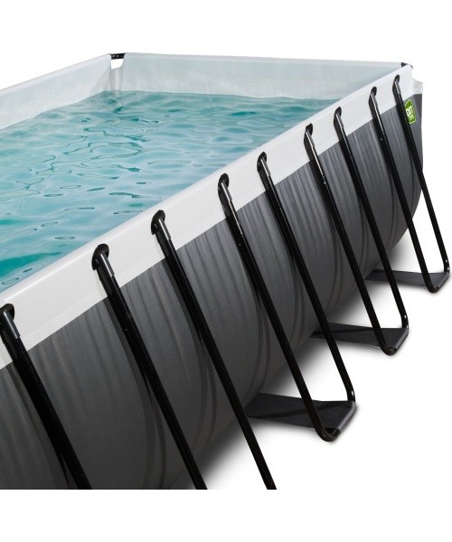 EXIT Black Leather pool 540x250x122cm with sand filter pump and dome and heat pump - black