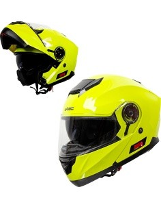 Avatav mootorratturi kiiver W-TEC Cullo - Fluorestseeruv kollane