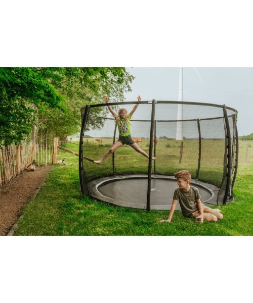 EXIT Dynamic ground level trampoline ø366cm with safety net - black