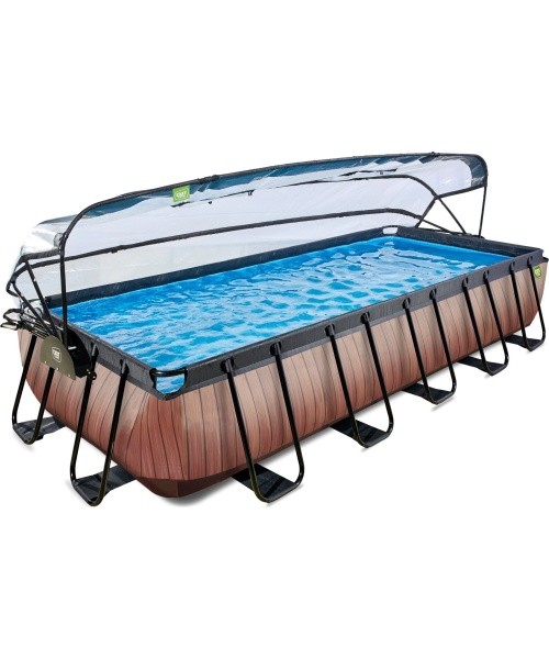 EXIT Wood pool 540x250x100cm with dome and sand filter and heat pump - brown