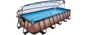 EXIT Wood pool 540x250x100cm with dome and sand filter and heat pump - brown