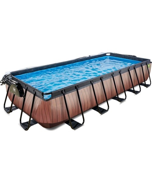 EXIT Wood pool 540x250x100cm with dome and sand filter and heat pump - brown