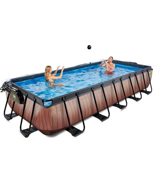EXIT Wood pool 540x250x100cm with dome and sand filter and heat pump - brown