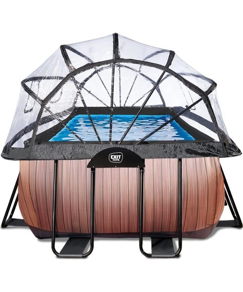 EXIT Wood pool 540x250x122cm with dome and sand filter and heat pump - brown