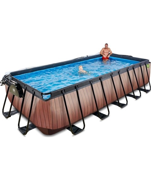 EXIT Wood pool 540x250x122cm with dome and sand filter and heat pump - brown