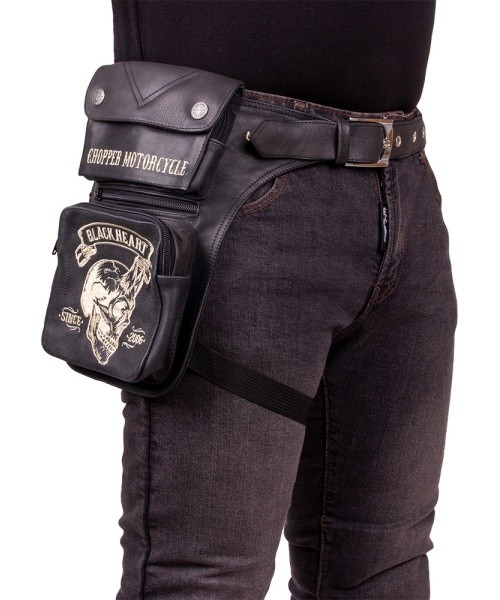 Motorcycle Thigh Bag W-TEC Black Heart Devil Skull Black Leather