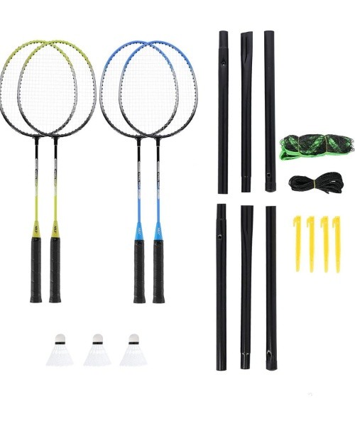 NRZ014 STEEL / BADMINTON SET 4 ROCKETS + 3 SHUTTLECOCKS + NET 195x22cm + COVER NILS