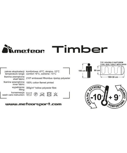 Meteor puuvillane magamiskott Timber - Must