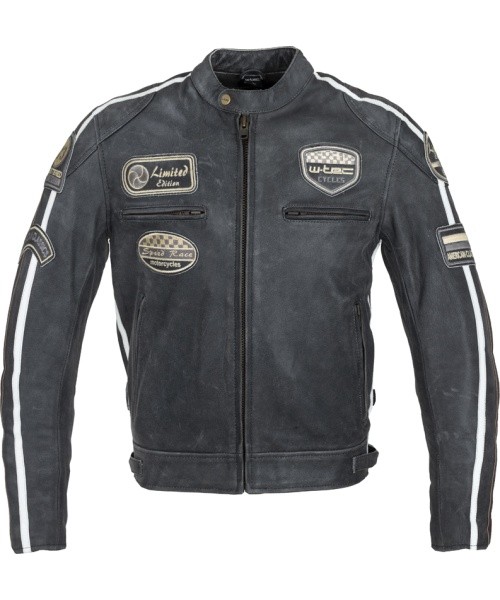 Men’s Leather Motorcycle Jacket W-TEC Dark Grey Vintage - Dark Grey