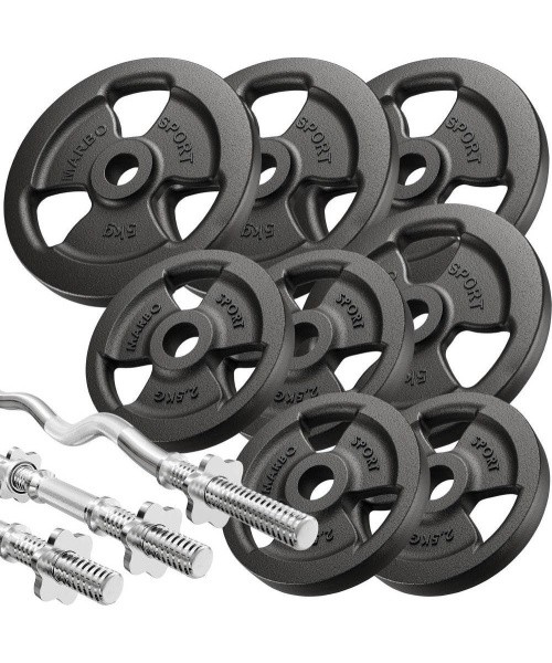 Set MS39_2.0_42KG | Double-sided adjustable training bench + prayer bar + press + set of grips and weights 42 kg - Marbo Sport