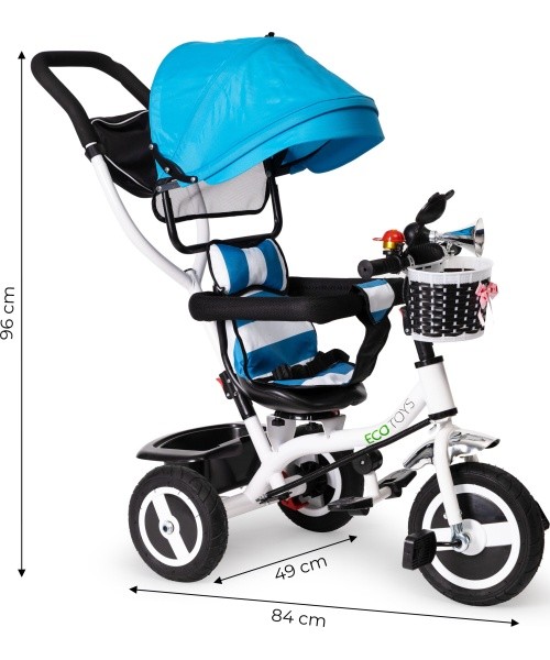 360 ° rotary tricycle with folding roof Ecotoys Grey