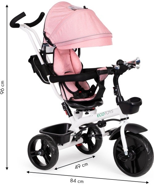 Kolmratas pöörleva 360° istmega, roosa ECOTOYS