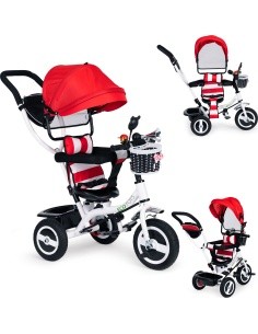 Kolmratas ECOTOYS pööratava varjuga ja vastupidavate kummiratastega, punane